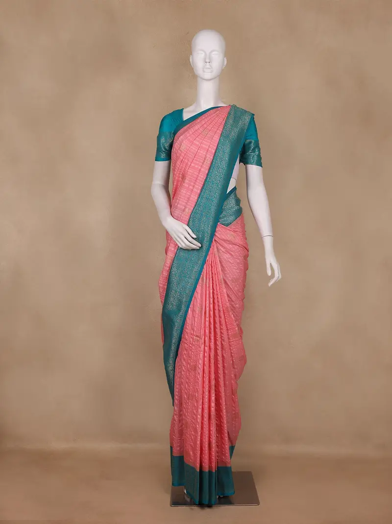 Pink Striped Woven Design Banarasi Silk Saree 1