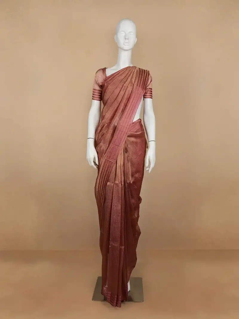 Pink Stripes Designed Organza Designer Saree 1