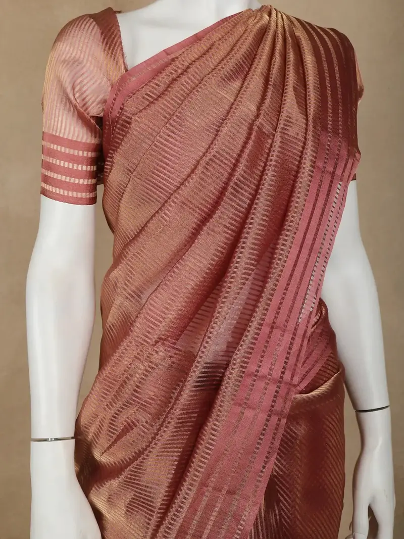 Pink Stripes Designed Organza Designer Saree 2