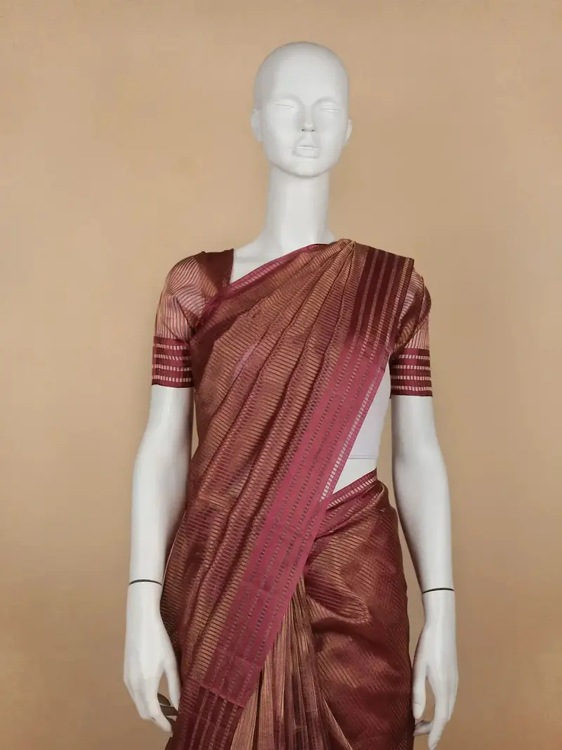 Pink Stripes Designed Organza Designer Saree 2