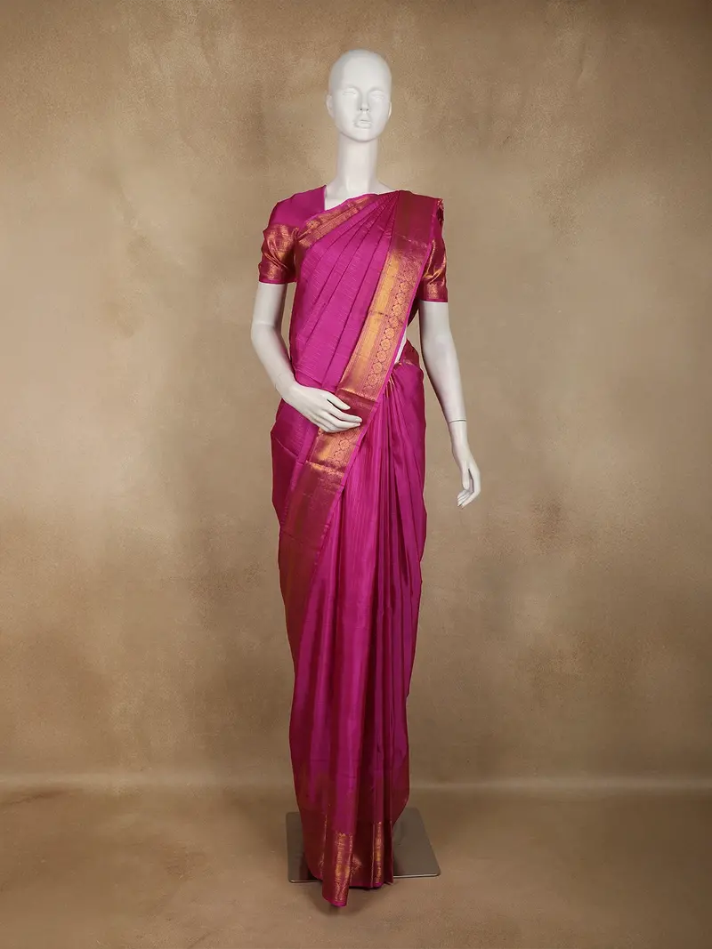 Pink Stripes Woven Pure Kanchipuram Silk Saree With Zari Border 1