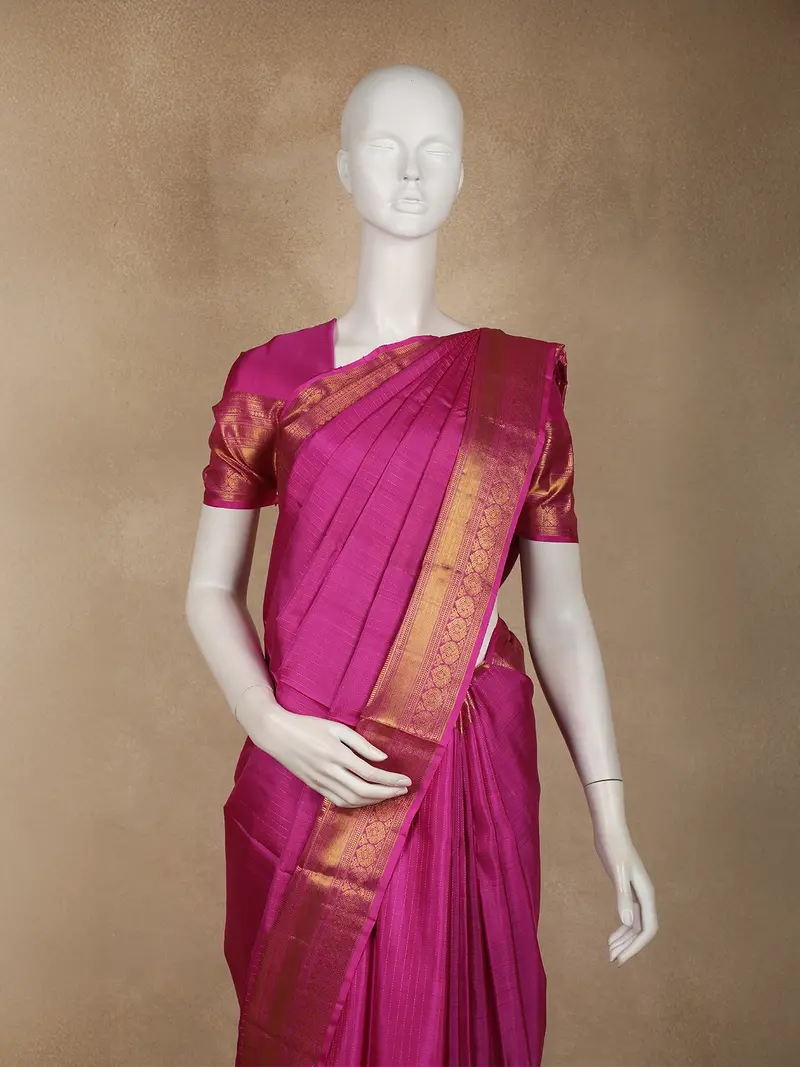 Pink Stripes Woven Pure Kanchipuram Silk Saree With Zari Border 2