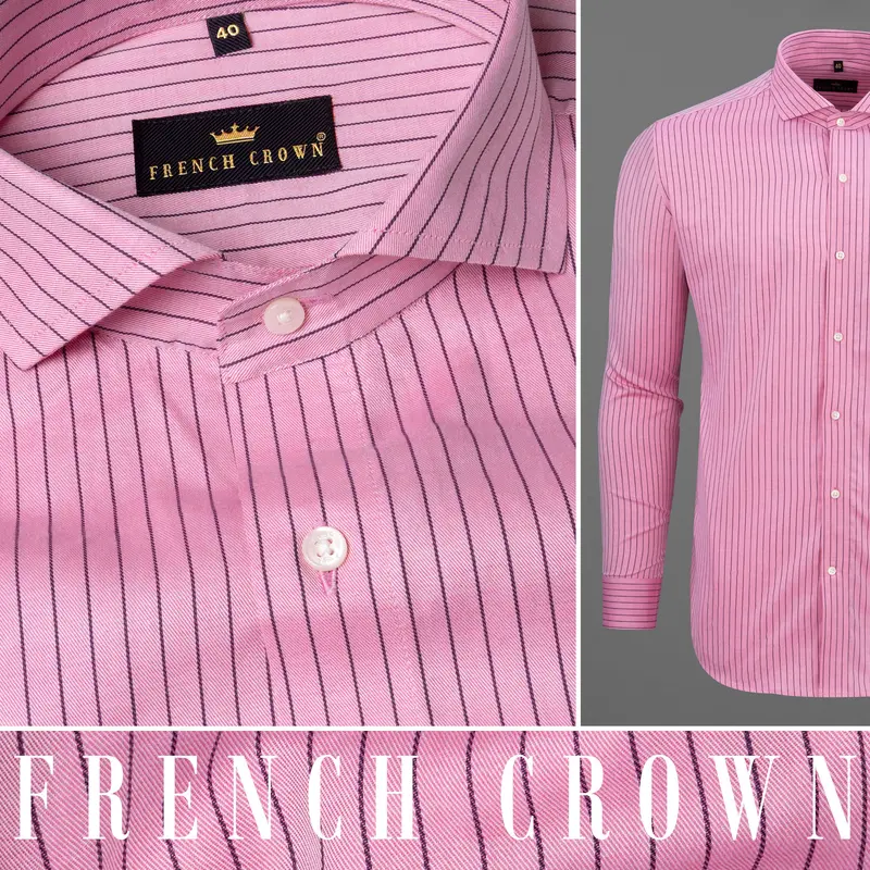 Pink Twill Striped Premium Cotton Shirt 10