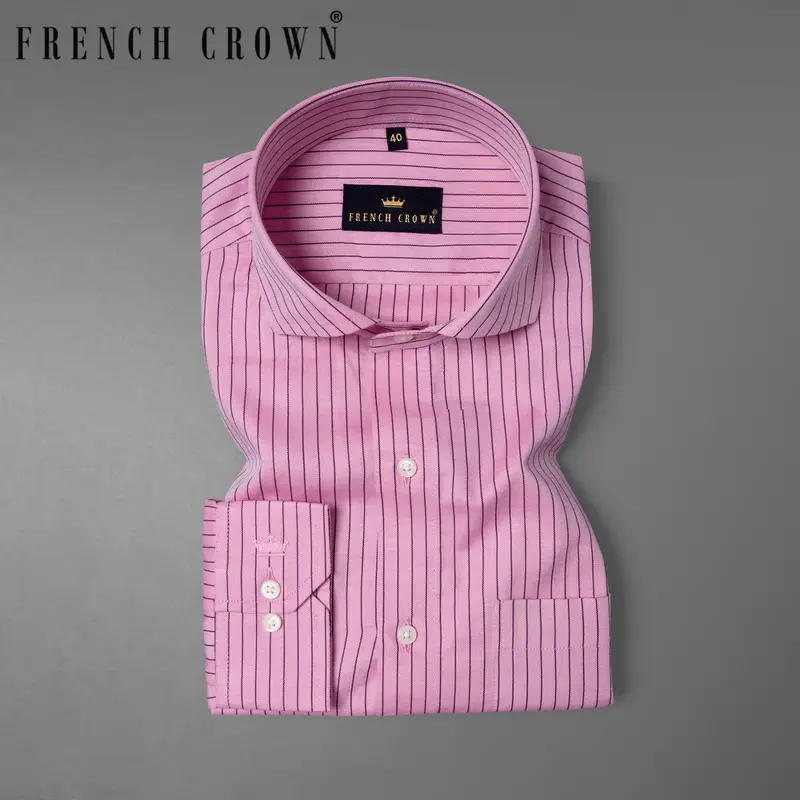 Pink Twill Striped Premium Cotton Shirt 7