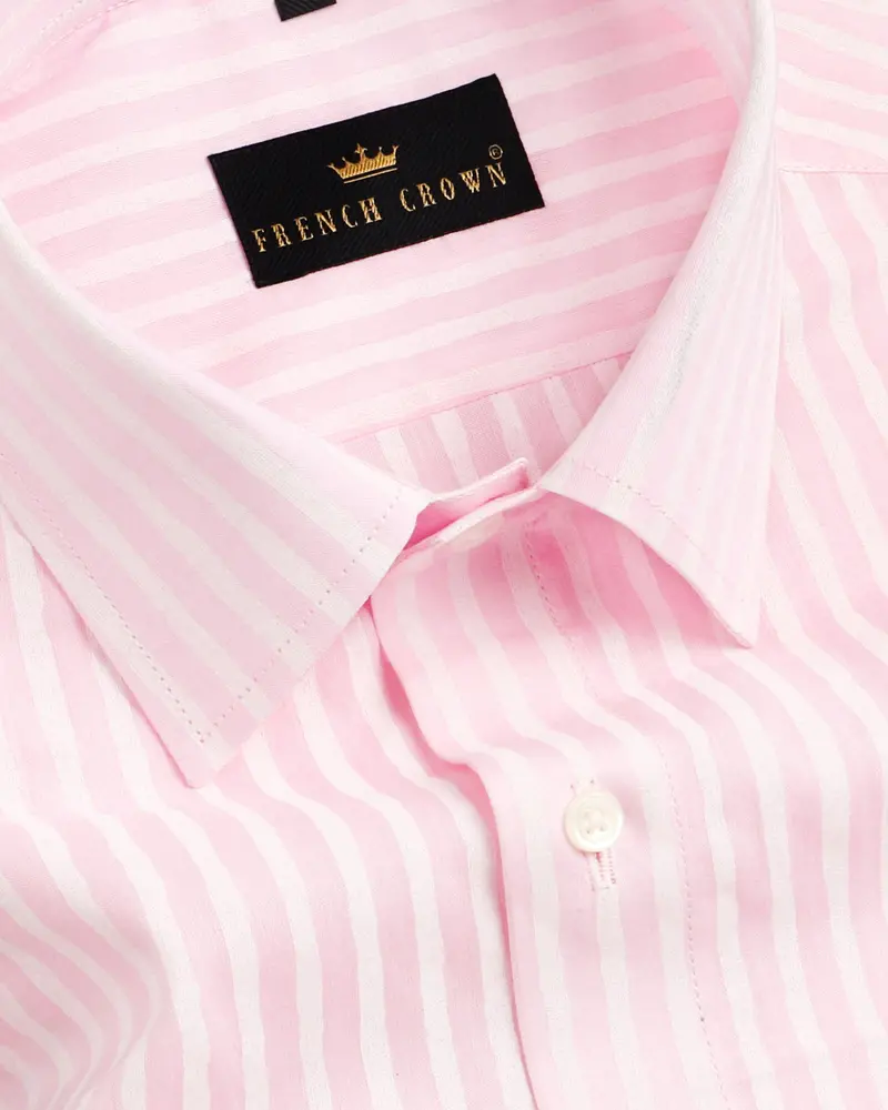 Pink With White Pinstriped Premium Cotton Shirt 1