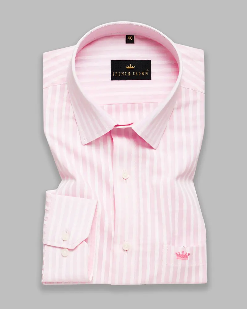 Pink With White Pinstriped Premium Cotton Shirt 3