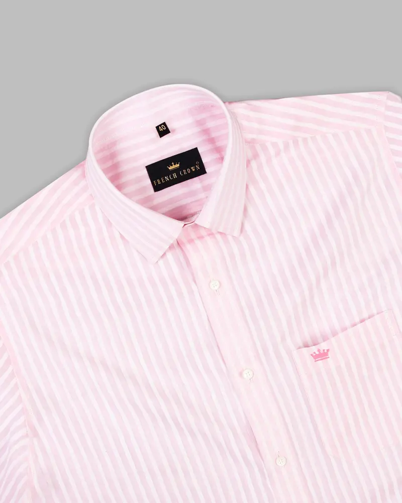 Pink With White Pinstriped Premium Cotton Shirt 4