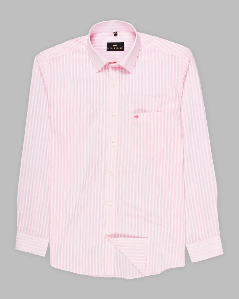 Pink With White Pinstriped Premium Cotton Shirt 5