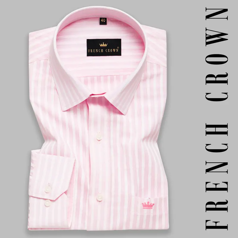 Pink With White Pinstriped Premium Cotton Shirt 7