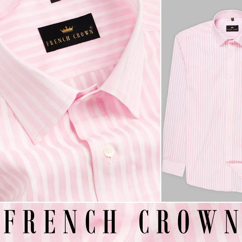 Pink With White Pinstriped Premium Cotton Shirt 9