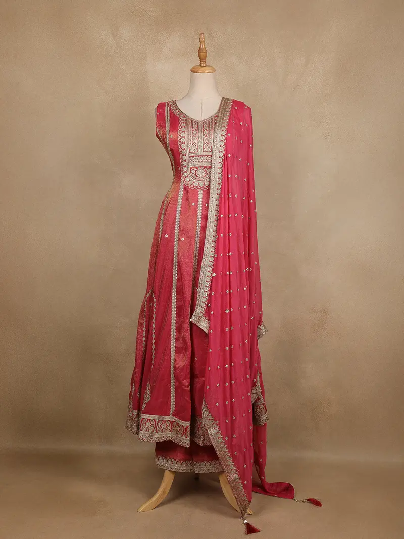 Pink Zari And Sequins Embroidered Silk Salwar Suit 1