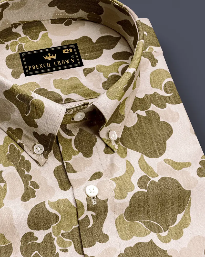Pinoccchio Cream With Mocha Brown Printed Royal Oxford Shirt 1