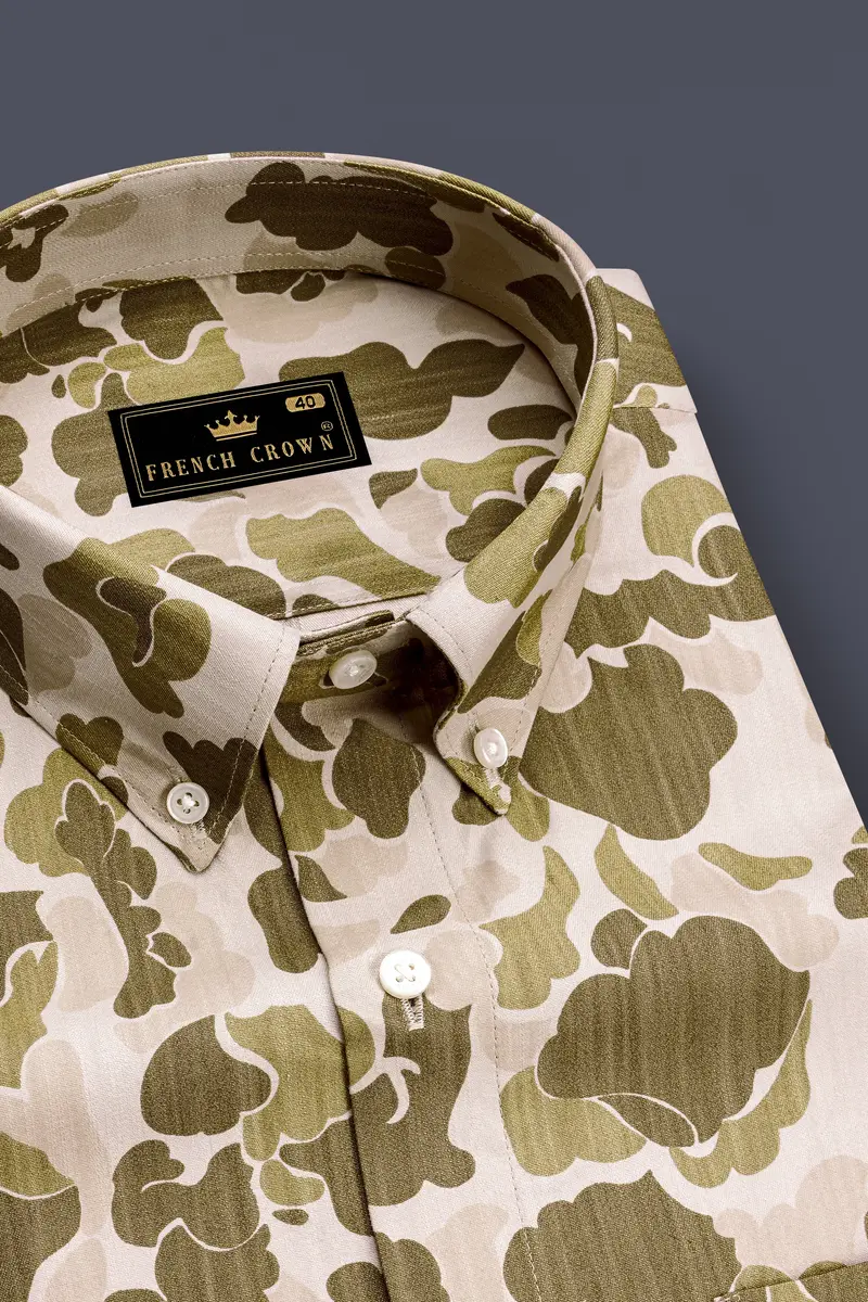 Pinoccchio Cream With Mocha Brown Printed Royal Oxford Shirt 2