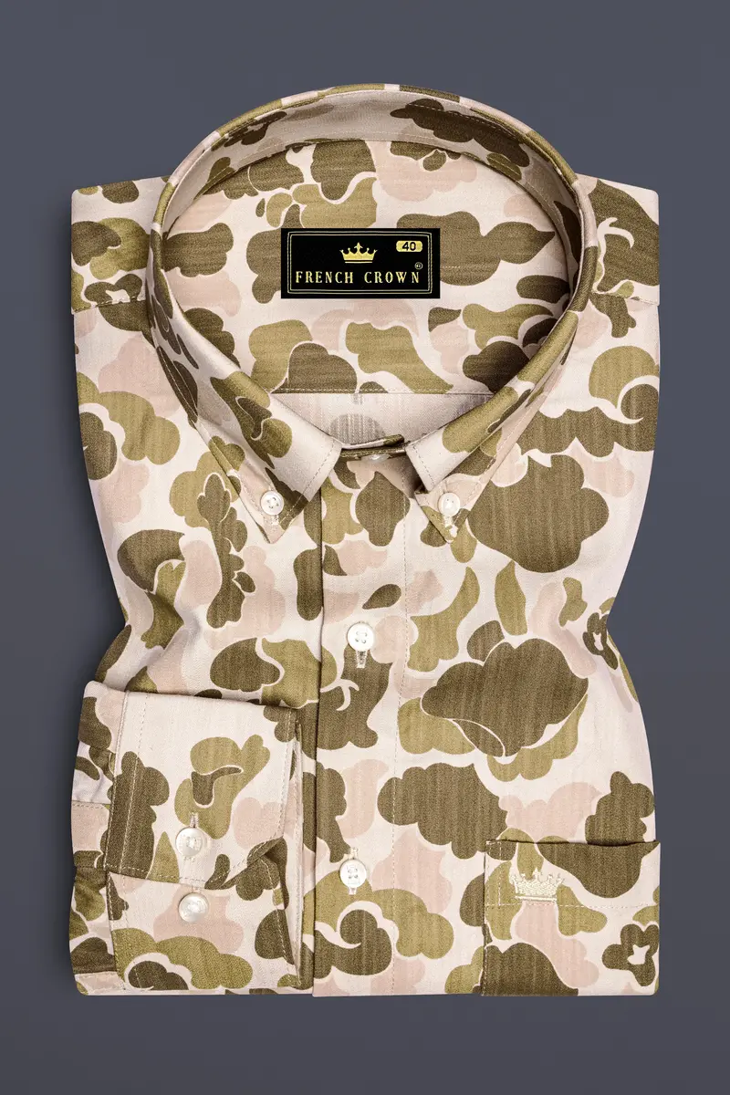 Pinoccchio Cream With Mocha Brown Printed Royal Oxford Shirt 4