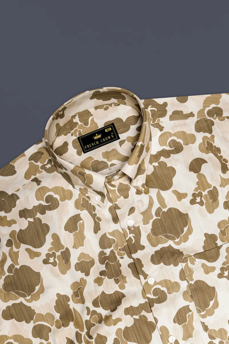 Pinoccchio Cream With Mocha Brown Printed Royal Oxford Shirt 5