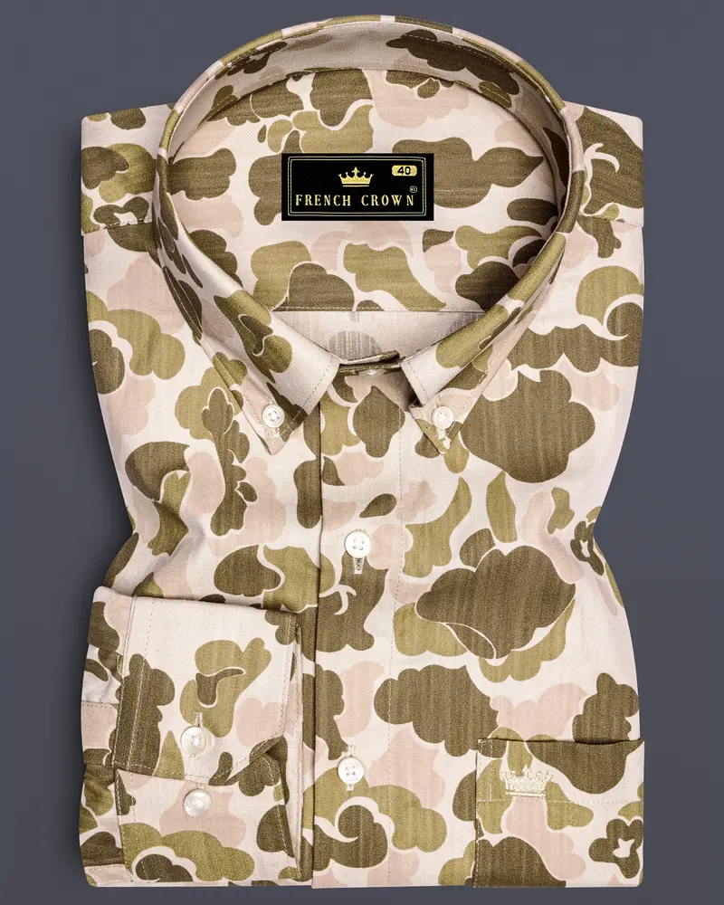 Pinoccchio Cream With Mocha Brown Printed Royal Oxford Shirt 6