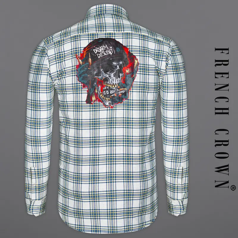 Pinocchio Gray Checkered With Multicolour Rubber Printed Design Royal Oxford Shirt 1