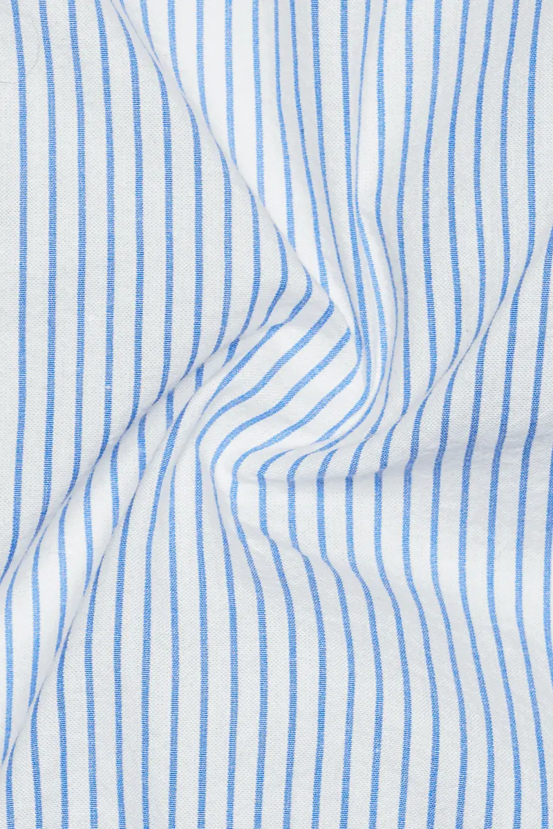 Pinzaro-Spindle Blue And Bright White Striped Seersucker Giza Cotton Dress Shirt 3