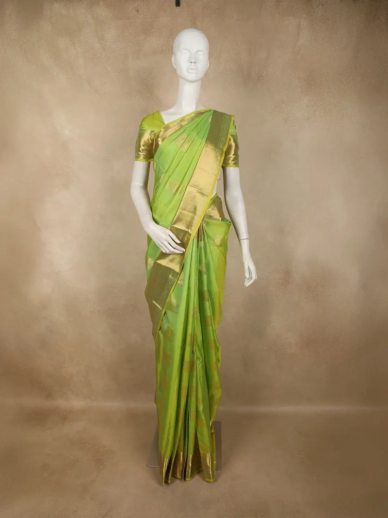 Pista Green Butta Zari Woven Design Pure Kanchipuram Silk Saree With Zari Border 1