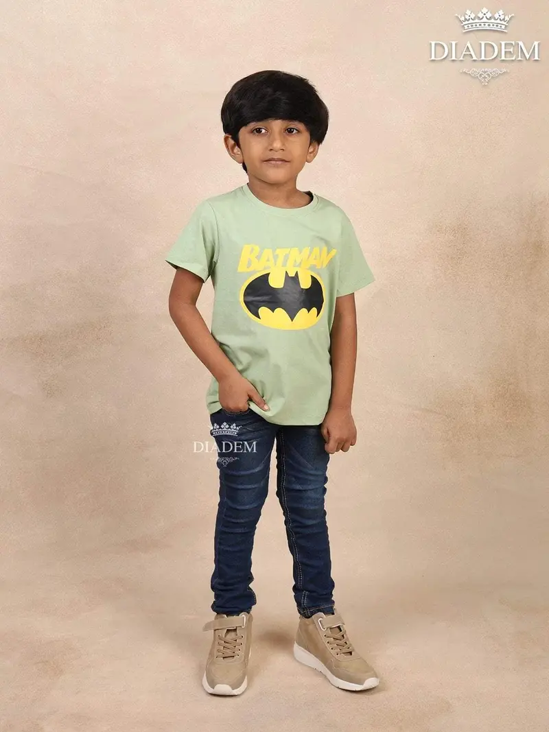 Pista Green Cotton Printed Half Sleeve T-Shirt 1