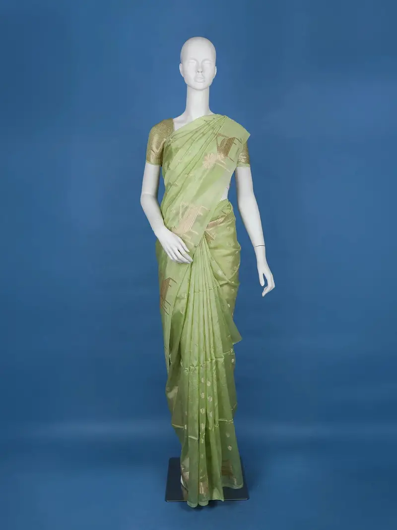 Pista Green Floral Designed Semi Silk Saree 1