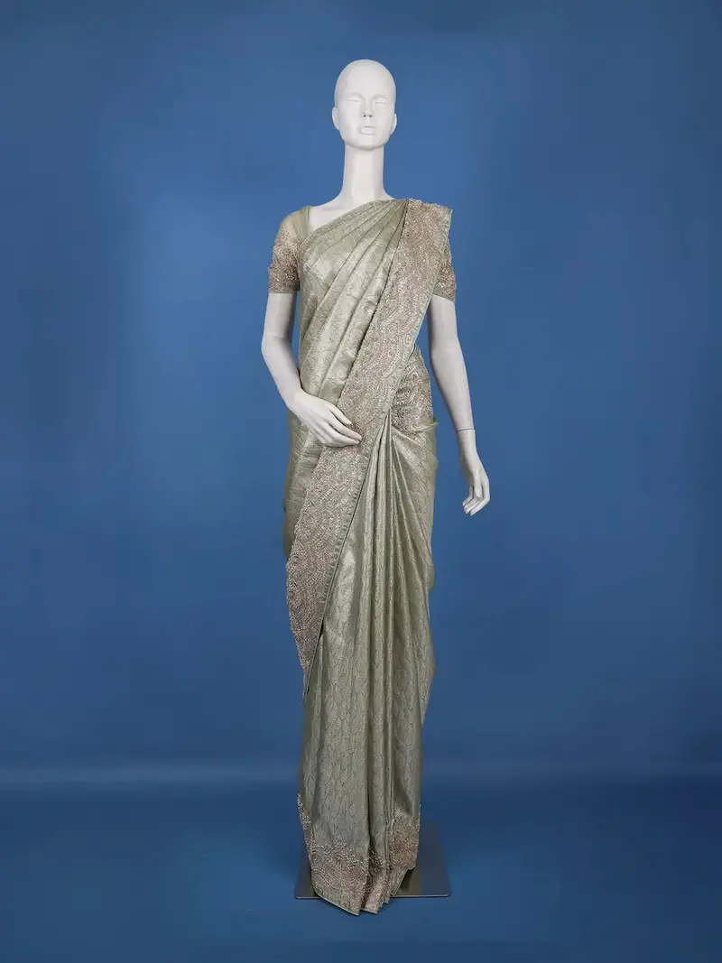 Pista Green Leaf Woven Banarasi Silk Saree 1