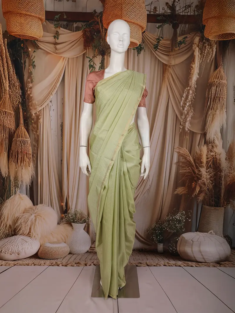 Pista Green Mini Checks Design Soft Silk Fancy Wear Saree 1