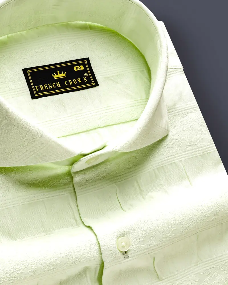 Pistachio-Beryl Green Jacquard Textured Premium Cotton Dress Shirt 1