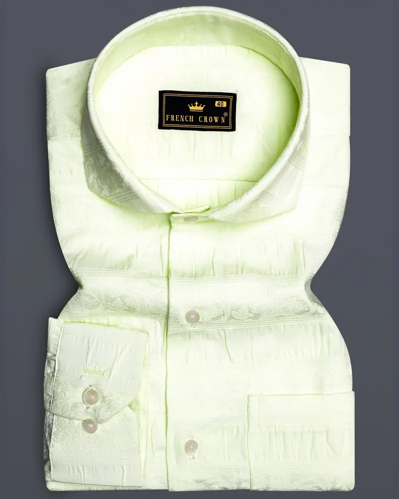 Pistachio-Beryl Green Jacquard Textured Premium Cotton Dress Shirt 12