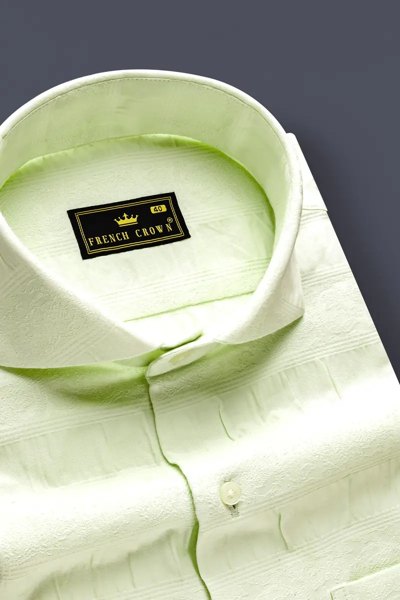 Pistachio-Beryl Green Jacquard Textured Premium Cotton Dress Shirt 2