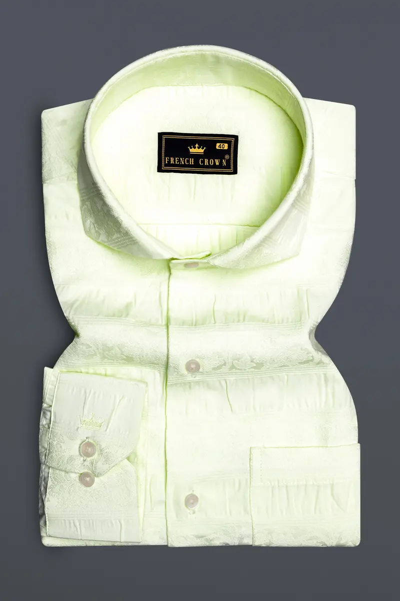 Pistachio-Beryl Green Jacquard Textured Premium Cotton Dress Shirt 4