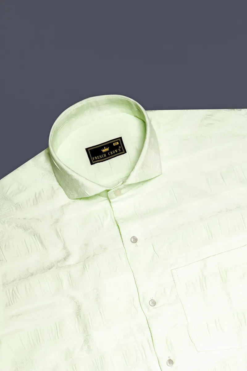 Pistachio-Beryl Green Jacquard Textured Premium Cotton Dress Shirt 5