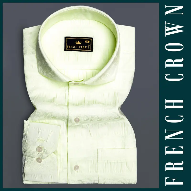 Pistachio-Beryl Green Jacquard Textured Premium Cotton Dress Shirt 8