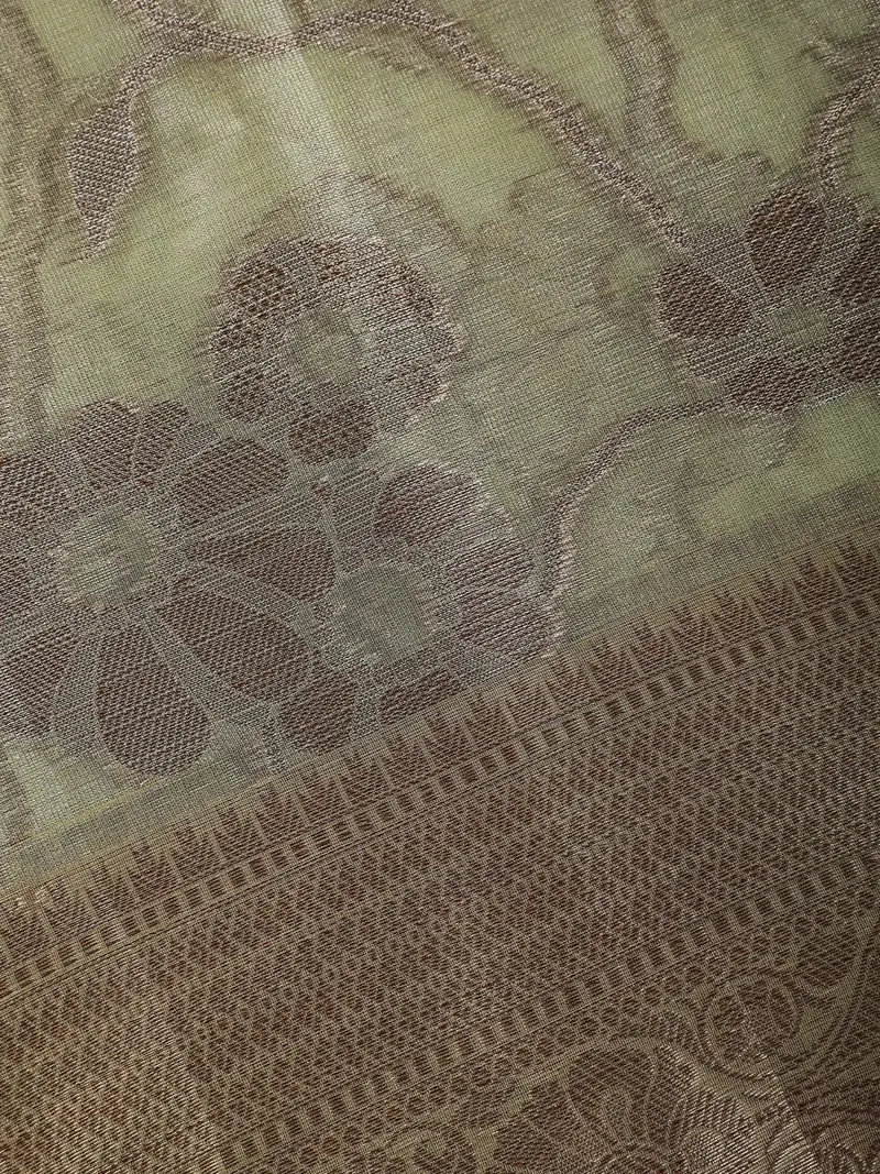 Pistachio Green Floral Design Woven Tissue Silk Saree 2