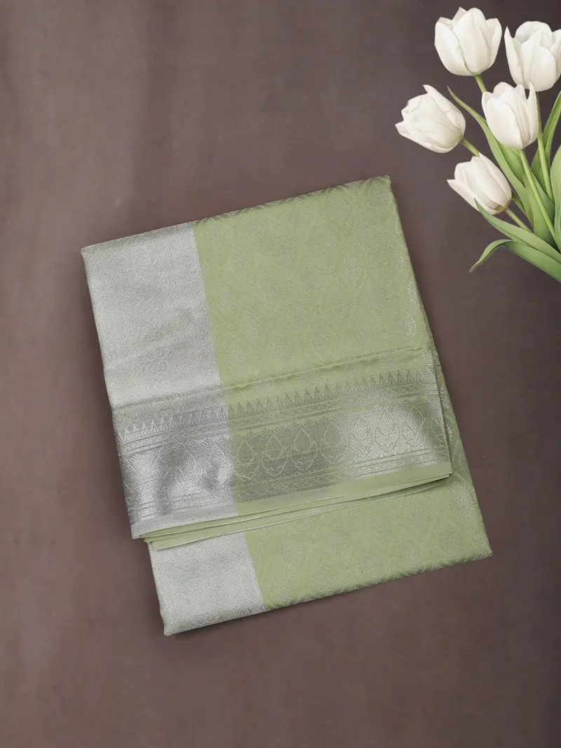 Pistachio Green Geometric Zari Woven Design Art Silk Saree 1