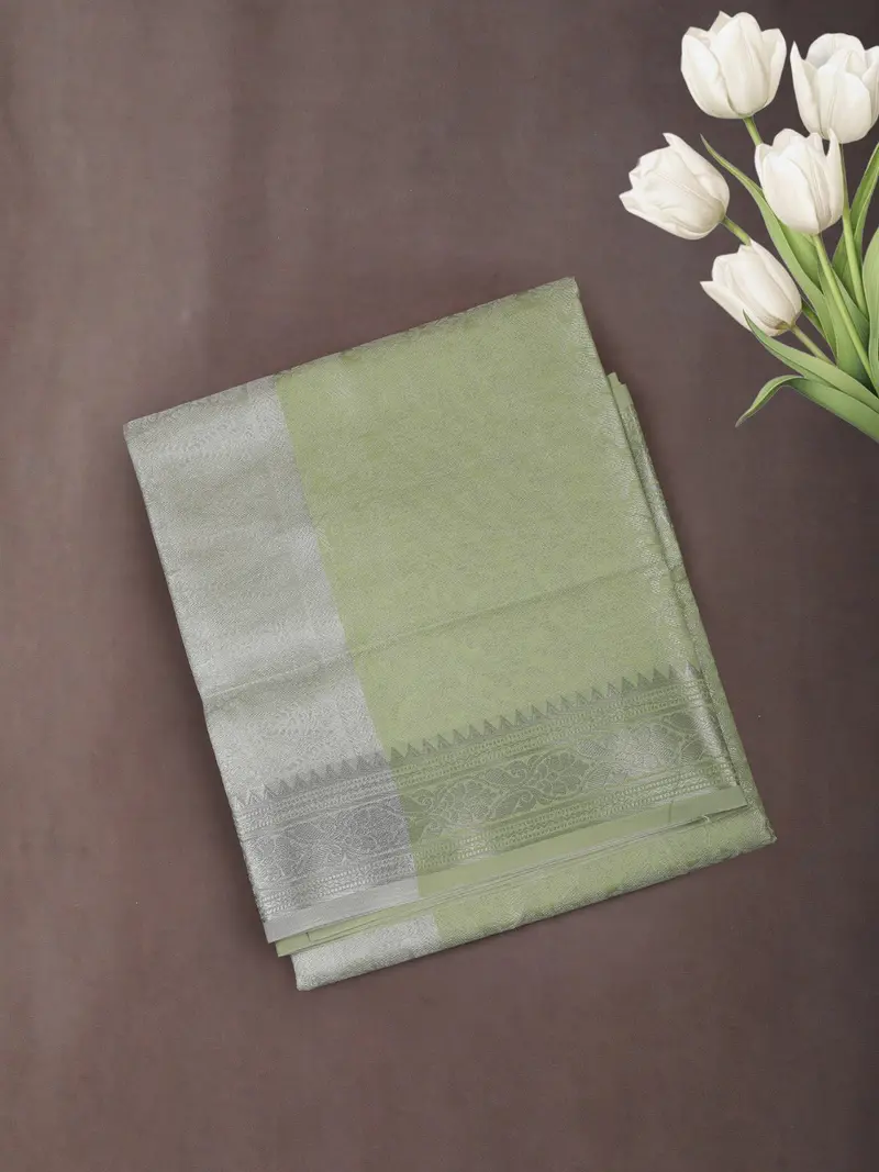 Pistachio Green Geometric Zari Woven Design Art Silk Saree 1
