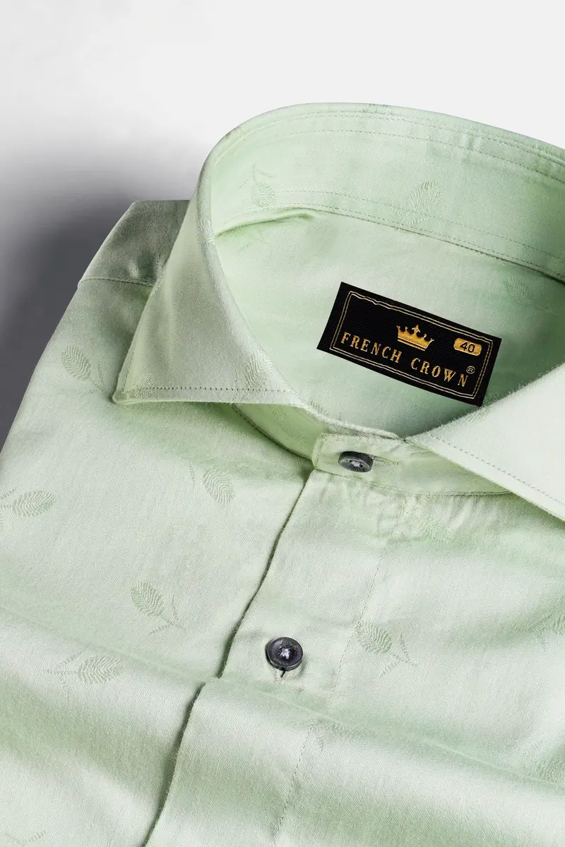 Pistachio Green Jacquard Textured Premium Giza Cotton Shirt 1