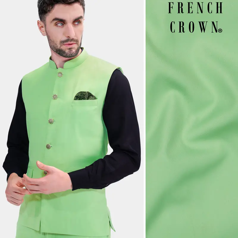 Pistachio Green Wool Rich Nehru Jacket 1