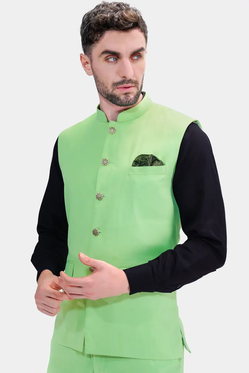 Pistachio Green Wool Rich Nehru Jacket 2