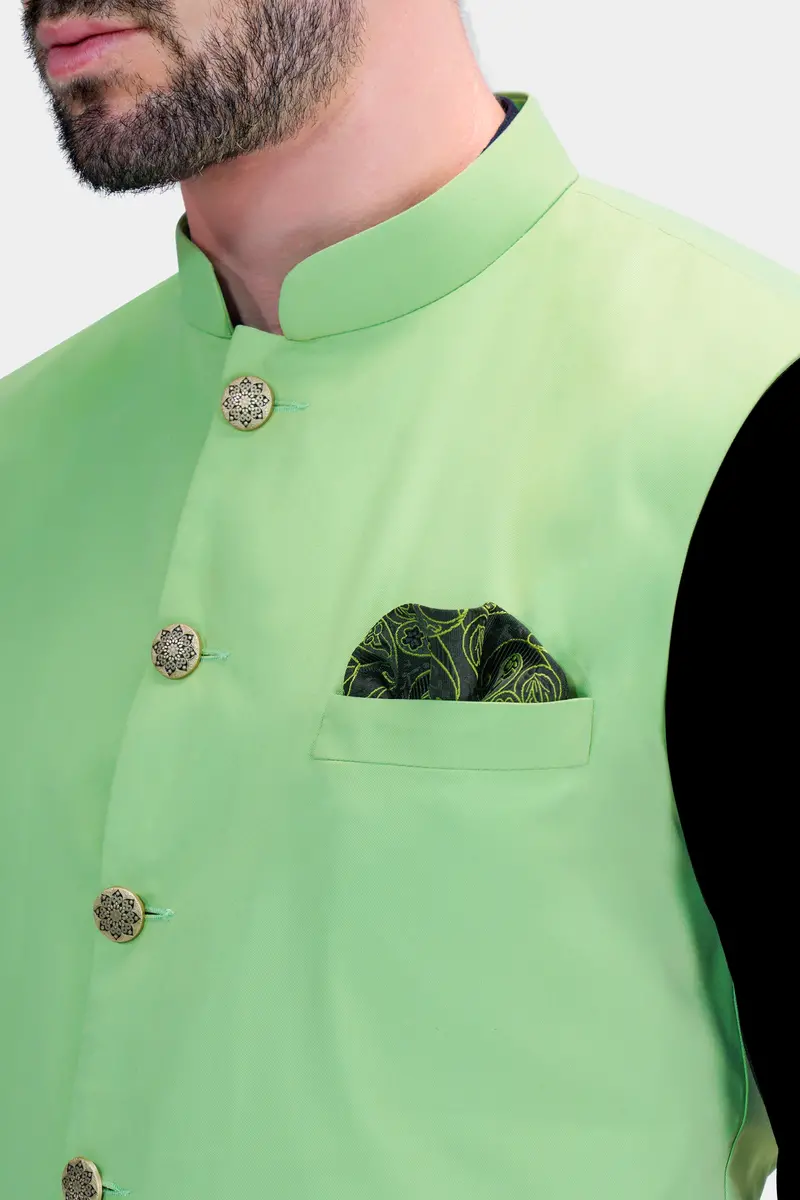 Pistachio Green Wool Rich Nehru Jacket 4