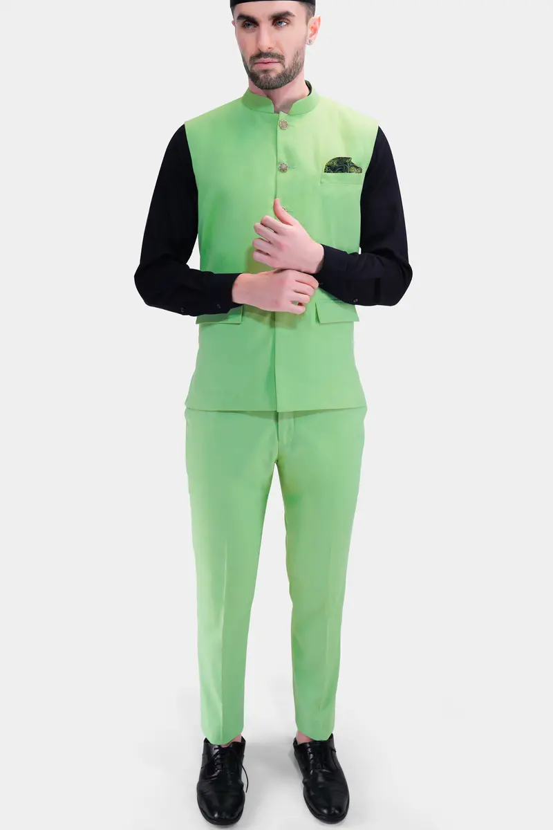Pistachio Green Wool Rich Nehru Jacket 6