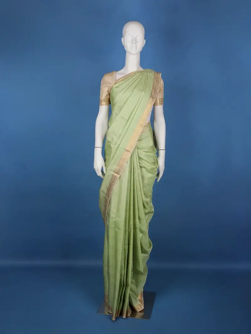 Pistachio Green Woven Zari Border Silk Saree 1