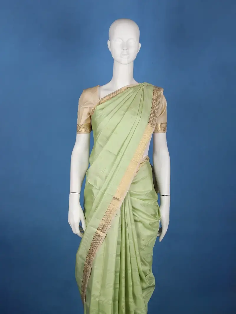 Pistachio Green Woven Zari Border Silk Saree 2