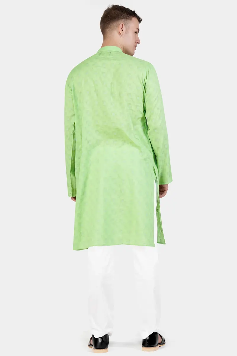 Pixie Green Geometric Dobby Textured Premium Giza Cotton Kurta Set 7