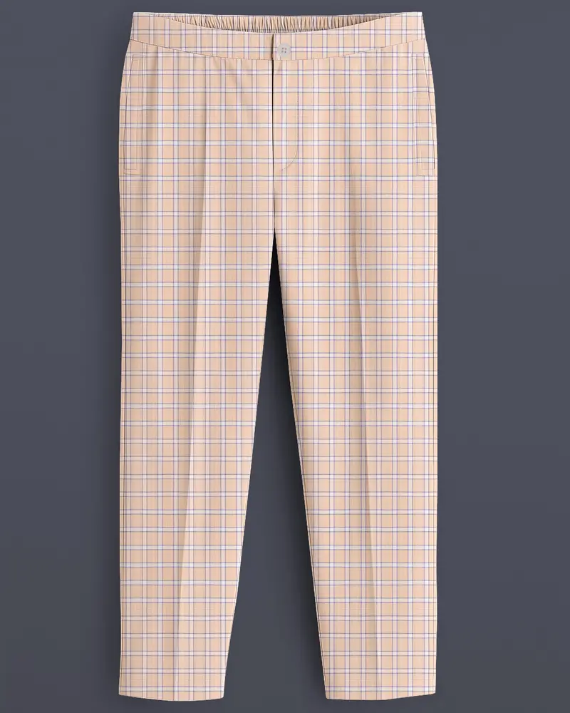 Plaivora-Pavlova Peach Plaid Luxurious Linen Lounge Pant 1