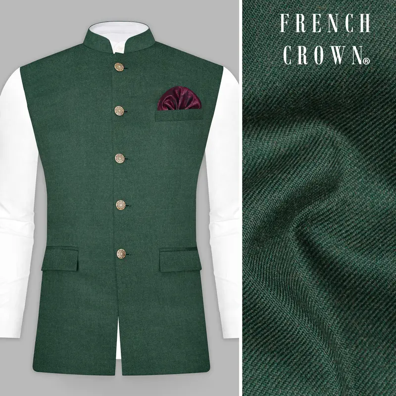 Plantation Green Premium Wool Rich Nehru Jacket 1