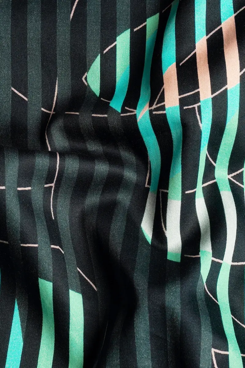 Plantation Green With Almond Beige And Mountain Green Linear Abstract Printed Subtle Sheen Super Soft Premium Cotton Designer Shirt 3