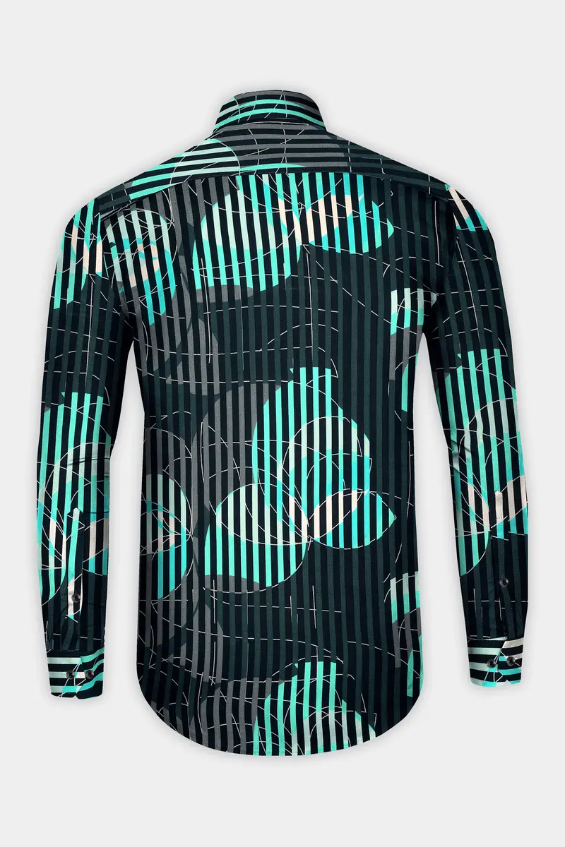 Plantation Green With Almond Beige And Mountain Green Linear Abstract Printed Subtle Sheen Super Soft Premium Cotton Designer Shirt 6