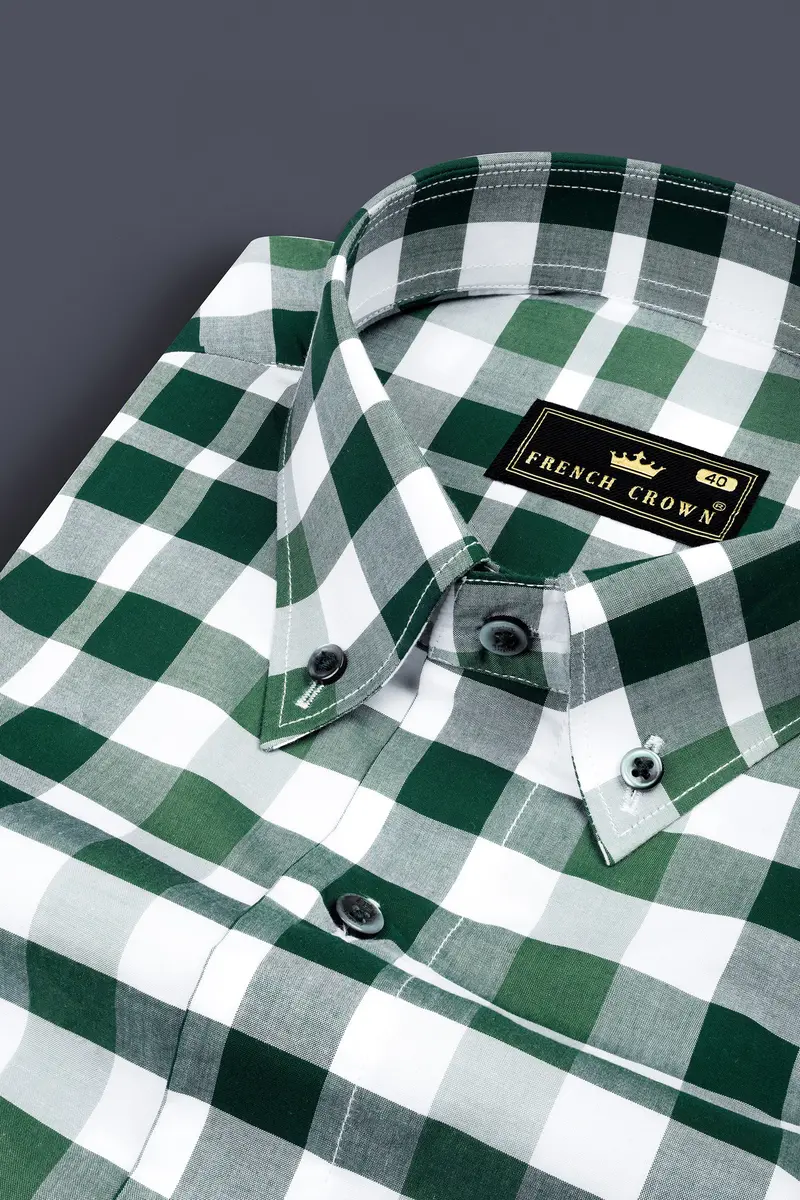 Plantation Green With White Plaid Dobby Premium Cotton Shirt 1