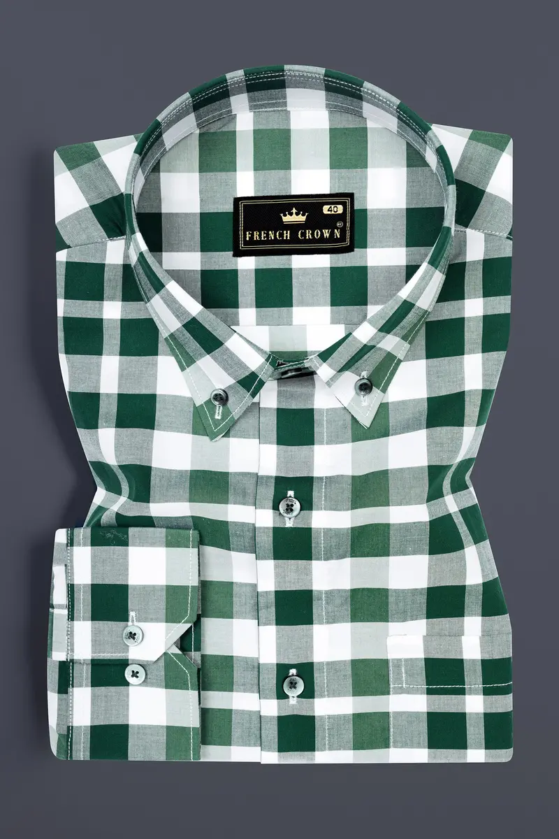 Plantation Green With White Plaid Dobby Premium Cotton Shirt 3
